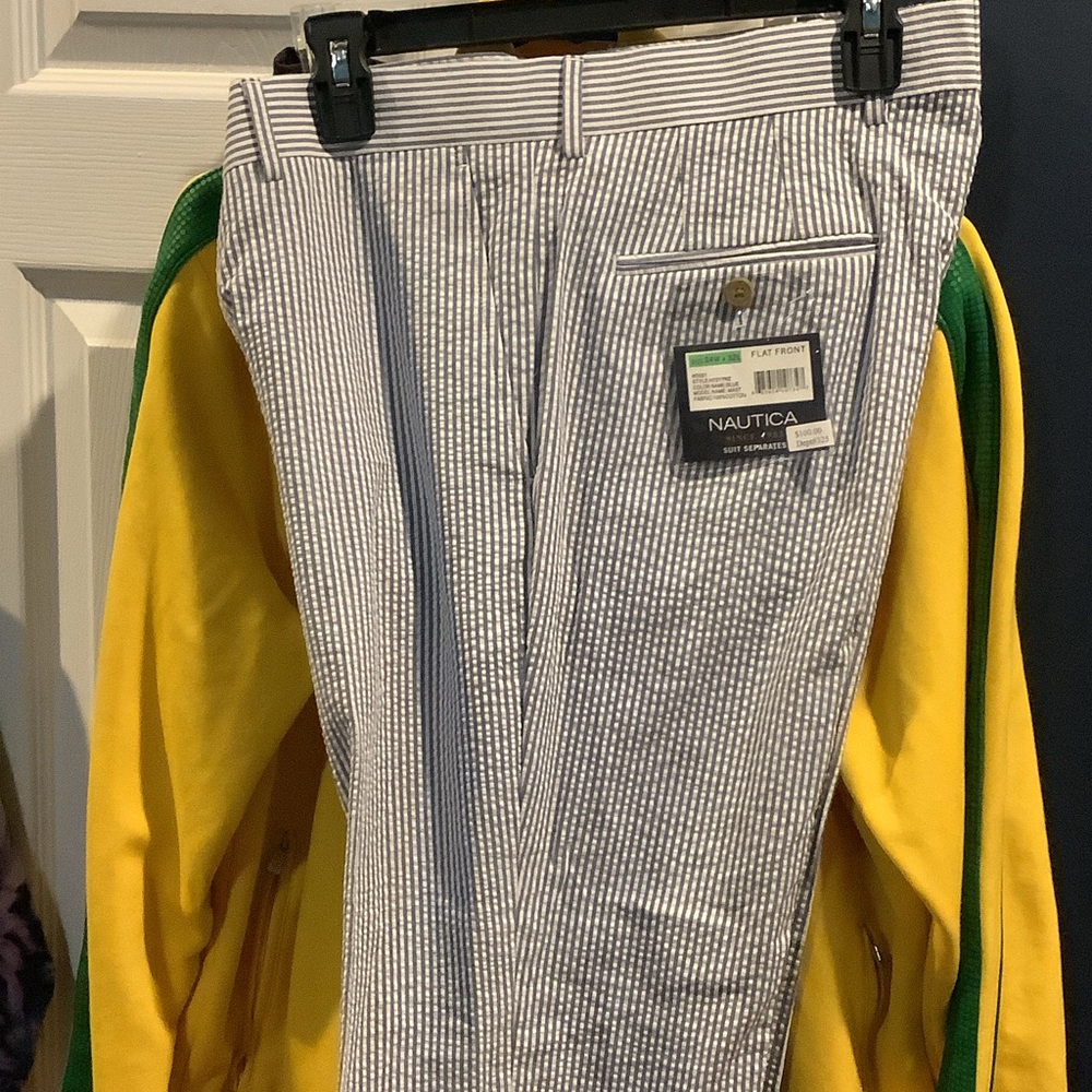 Nautica‎ Blue and White seersucker pinstripe Trousers, 34/32